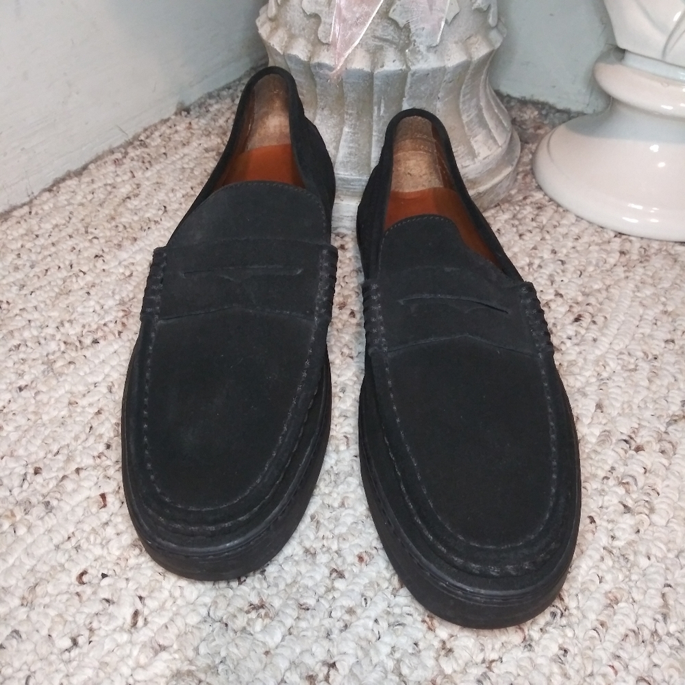 Tod's Black Suede Men's Vibram Sole Penny Loafer Style Driving Shoes - Picture 2 of 15